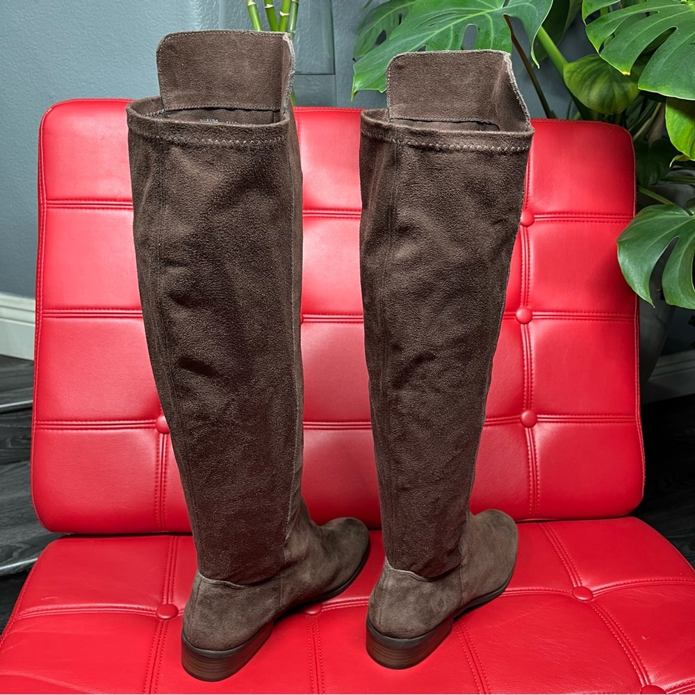 LUCKY BRAND Calypso Brown Suede OTK Boots Sz8.5 NWOB Stretch Panel StepShaft Top - Picture 9 of 14